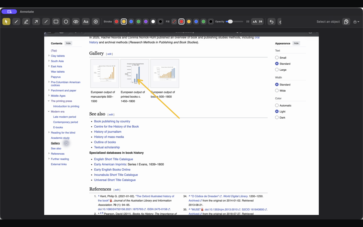 Capora annotation editor adding an arrow to a screenshot